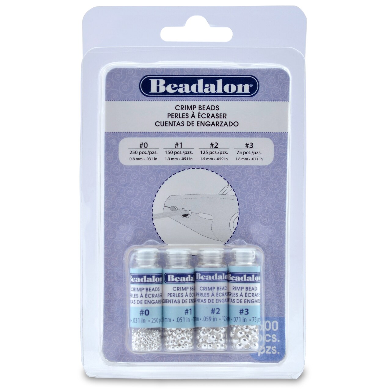 Beadalon Crimp Beads Variety Pack Sizes 0, 1, 2 & 3 600/Pkg-Silver-Plated